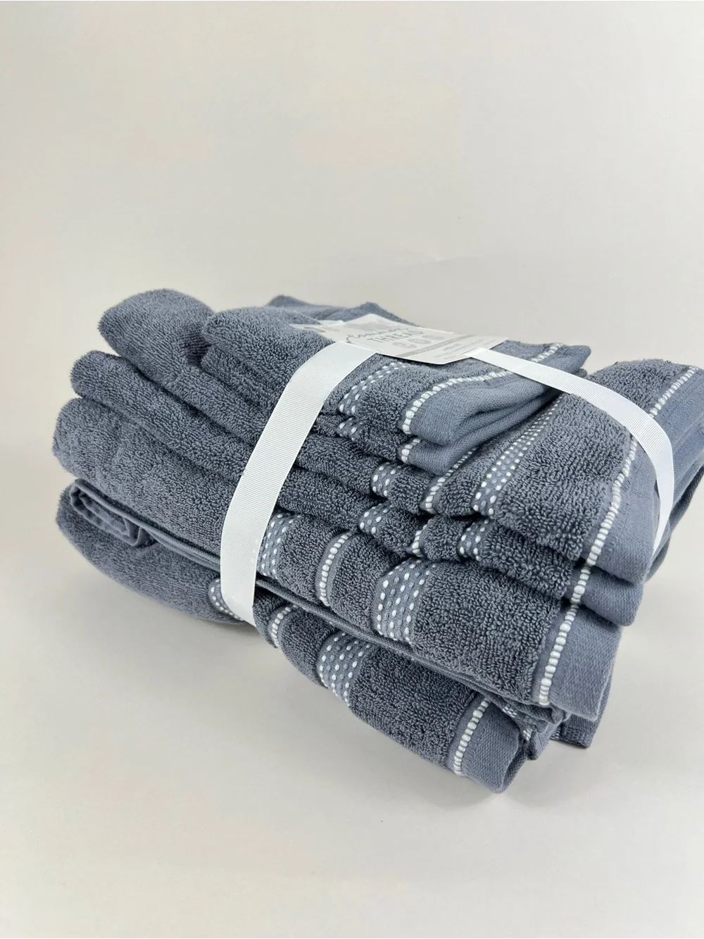Common Thread Bath Towel Set Blue White Quick Dry Low Twist Cotton 6 Pc NEW